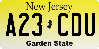 NJ license plate A23CDU