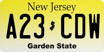 NJ license plate A23CDW