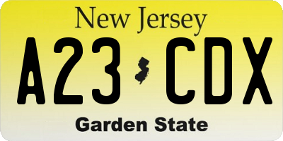 NJ license plate A23CDX