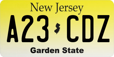 NJ license plate A23CDZ
