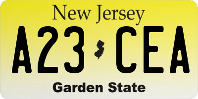 NJ license plate A23CEA