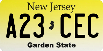 NJ license plate A23CEC
