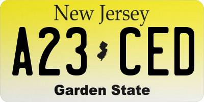 NJ license plate A23CED