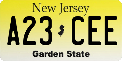 NJ license plate A23CEE