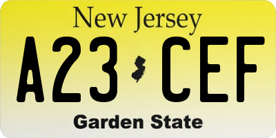 NJ license plate A23CEF