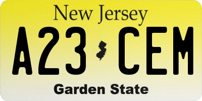 NJ license plate A23CEM