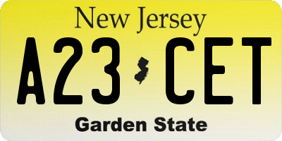 NJ license plate A23CET