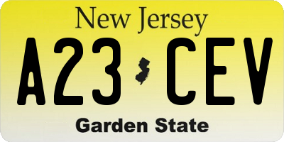 NJ license plate A23CEV