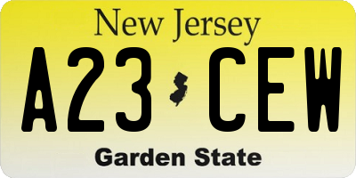 NJ license plate A23CEW
