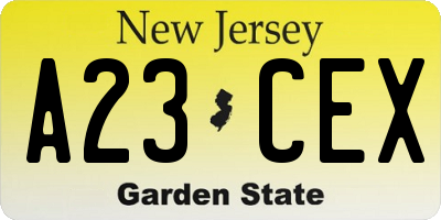 NJ license plate A23CEX