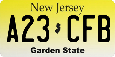 NJ license plate A23CFB