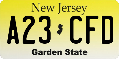 NJ license plate A23CFD