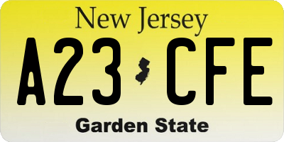 NJ license plate A23CFE