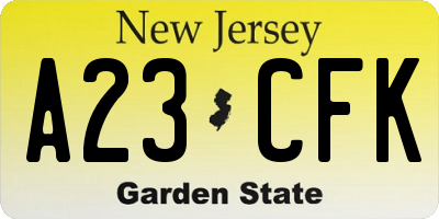 NJ license plate A23CFK
