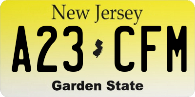 NJ license plate A23CFM