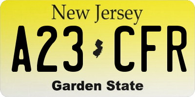 NJ license plate A23CFR
