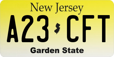 NJ license plate A23CFT