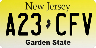 NJ license plate A23CFV