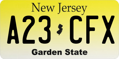NJ license plate A23CFX