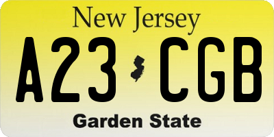 NJ license plate A23CGB