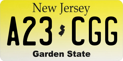NJ license plate A23CGG