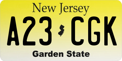 NJ license plate A23CGK