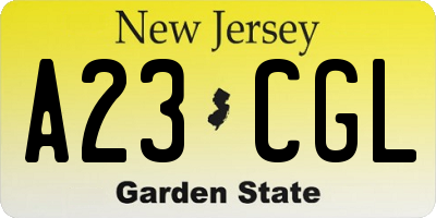 NJ license plate A23CGL
