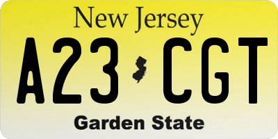 NJ license plate A23CGT