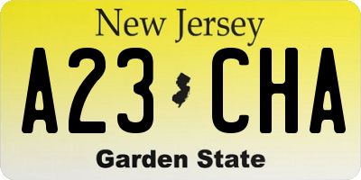 NJ license plate A23CHA