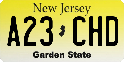 NJ license plate A23CHD