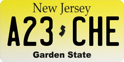 NJ license plate A23CHE