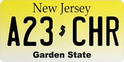 NJ license plate A23CHR