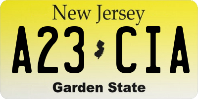 NJ license plate A23CIA