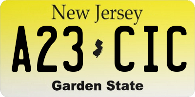 NJ license plate A23CIC