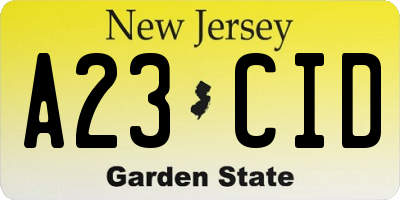 NJ license plate A23CID