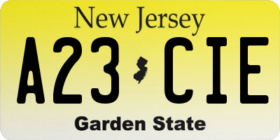 NJ license plate A23CIE