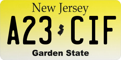 NJ license plate A23CIF