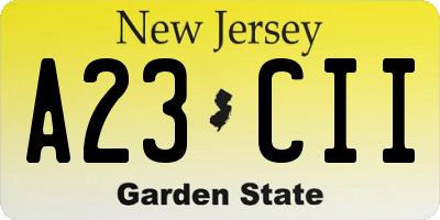 NJ license plate A23CII