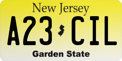 NJ license plate A23CIL