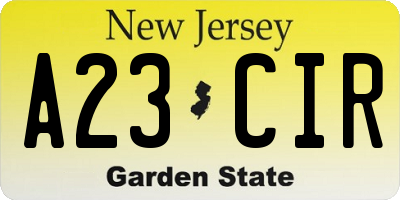 NJ license plate A23CIR