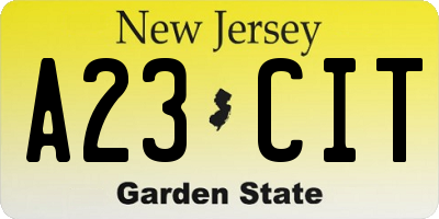 NJ license plate A23CIT