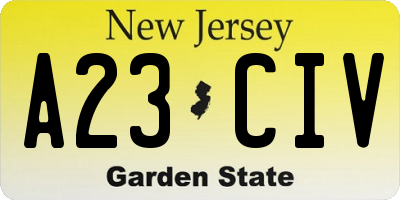 NJ license plate A23CIV