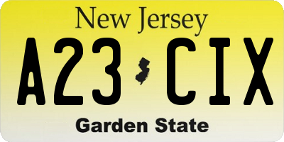 NJ license plate A23CIX