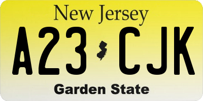NJ license plate A23CJK