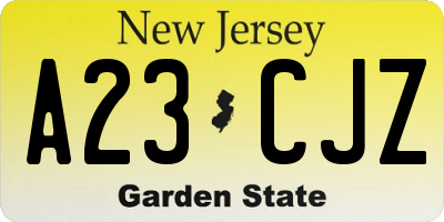 NJ license plate A23CJZ