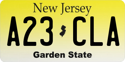 NJ license plate A23CLA