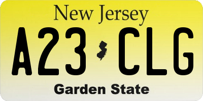NJ license plate A23CLG
