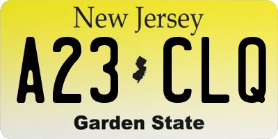 NJ license plate A23CLQ