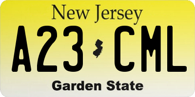 NJ license plate A23CML