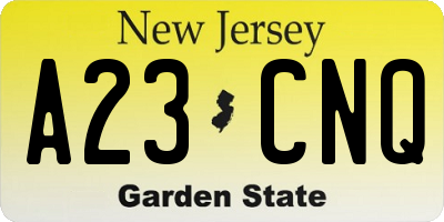 NJ license plate A23CNQ